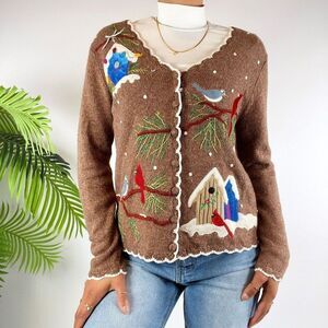 Vintage Y2K Brown Wool Cottagecore Grandma Christmas Sweater Cardigan / Size: PS